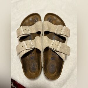 Khaki Birkenstocks Suede Sandals